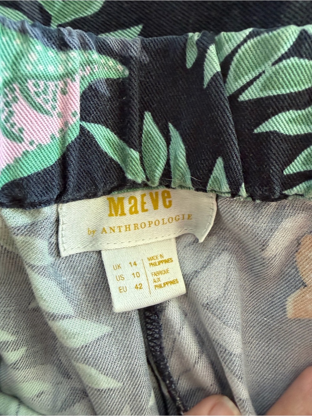 Anthropologie Maeve Navy Tropical Print Wide-Leg Pants - Picture 4 of 4